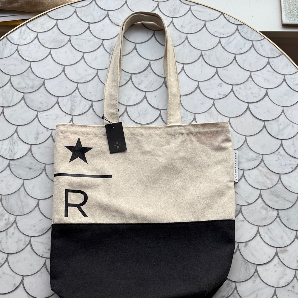 Starbucks Reserve Two-Tone Black and Cream Canvas Tote with Star R Motif